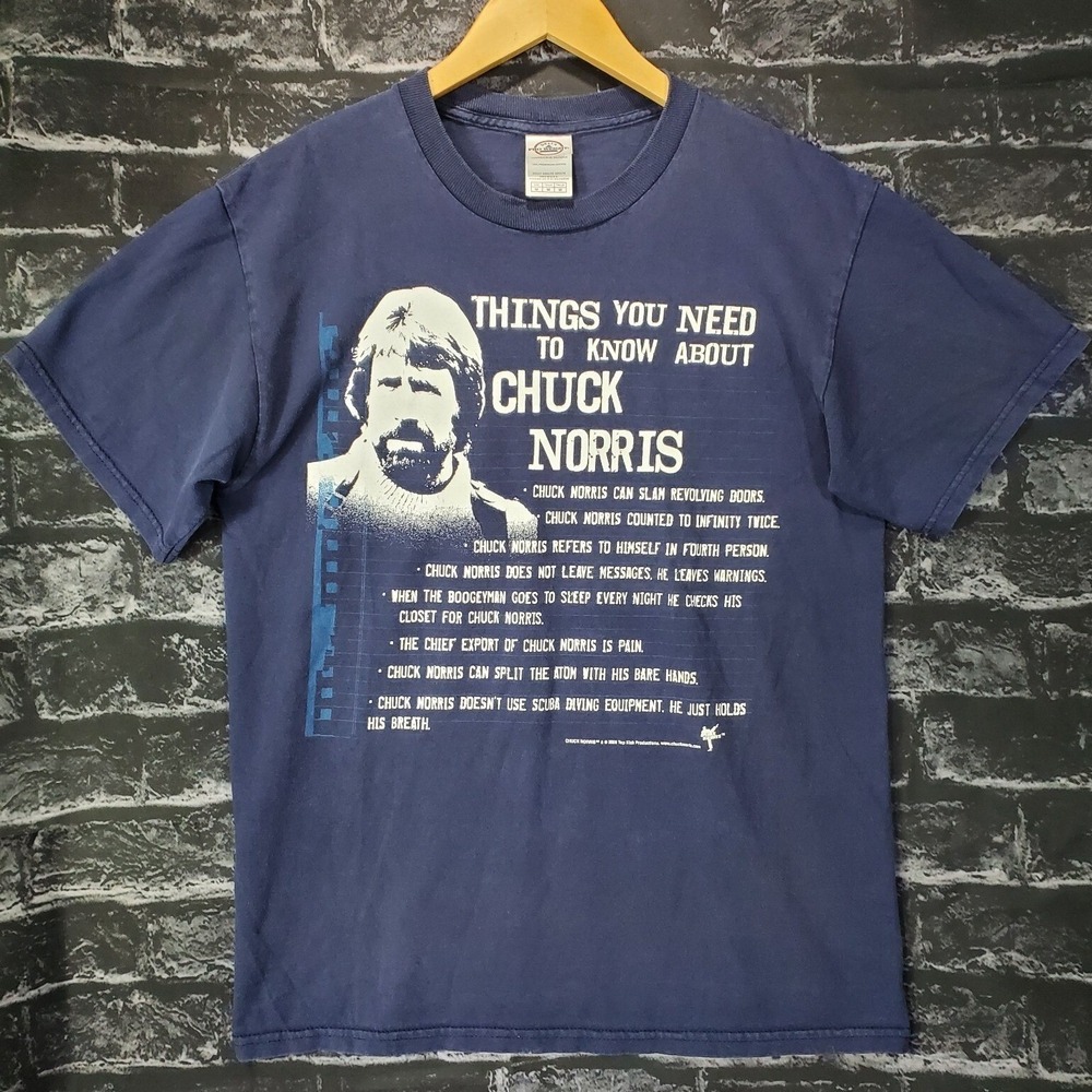 VTG Delta Chuck Norris Facts T Shirt Mens Medium Blue Graphic Tee Movie Humor